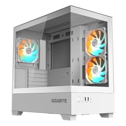 GIGABYTE C201 PANORAMIC ICE Caja para PC – Torre media, m-ATX, compatible con radiador de 360 mm, 3 ventiladores preinstalados,