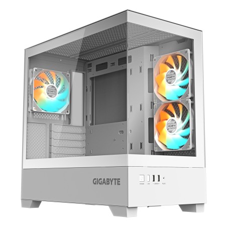 GIGABYTE C201 PANORAMIC ICE Caja para PC – Torre media, m-ATX, compatible con radiador de 360 mm, 3 ventiladores preinstalados,