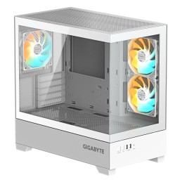 GIGABYTE C201 PANORAMIC ICE Caja para PC – Torre media, m-ATX, compatible con radiador de 360 mm, 3 ventiladores preinstalados,