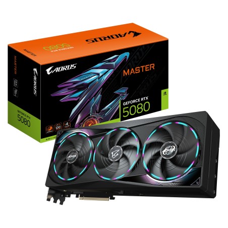 GIGABYTE AORUS GeForce RTX 5080 MASTER 16G Scheda Grafica - 16GB GDDR7, 256 bit, PCI-E 5.0, 2805MHz Core Clock, 3 x