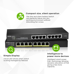 Zyxel GS1915-8EP Managed L2 Gigabit Ethernet (10 100 1000) Power over Ethernet (PoE) Schwarz