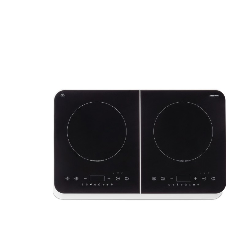 MEDION Plaque de cuisson double induction MD 18493 - 3.500 W - 2 zones - 10 niveaux de température - 180 min. - Blanc