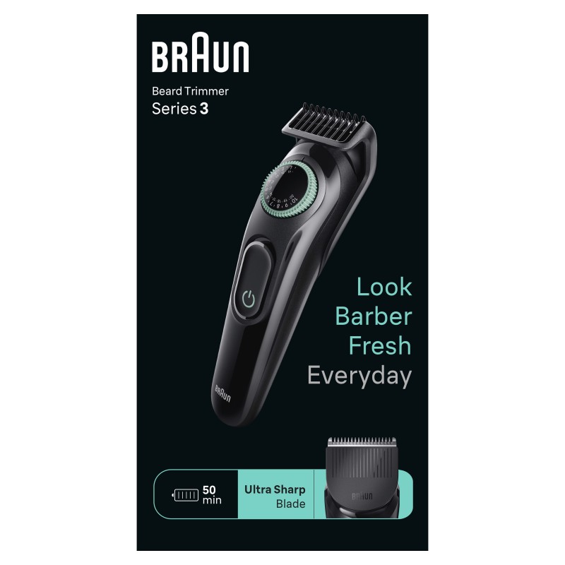 Braun BeardTrimmer 3 BT3411 Battery 40 0.787" (2 cm) Black, Green