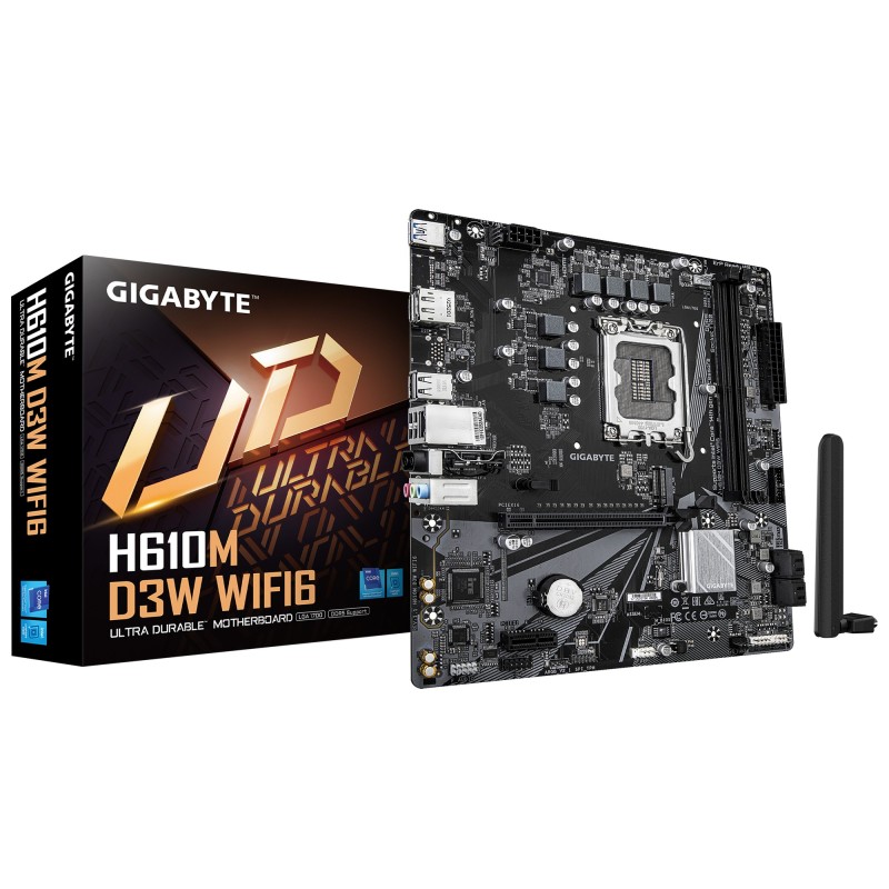 GIGABYTE H610M D3W WIFI6 Carte Mère - Prend en charge les processeurs Intel Core 14e génération, VRM 5+1+1 phases, jusqu’à