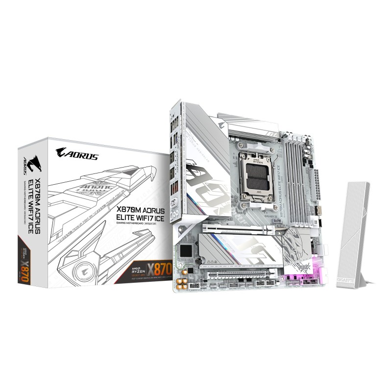 GIGABYTE X870M AORUS ELITE WIFI7 ICE Placa Base – Compatible con CPUs AMD Ryzen 9000, VRM digital de 14+2+2 fases, hasta 8200