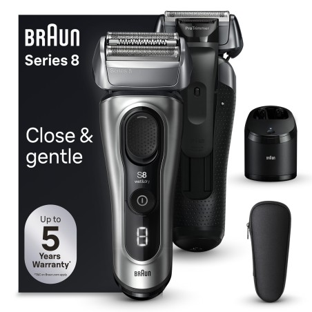 Braun Series 8 8567cc Máquina de afeitar de láminas Recortadora Negro, Plata