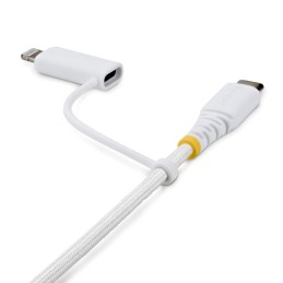 StarTech.com 1m 2-in-1 robustes USB-C Ladekabel mit Lightning Adapter, 30W 60W (3A), Apple MFi zertifiziert, geflochtenes USB C