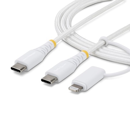 StarTech.com Câble de Recharge USB-C Robuste 2 en 1 de 2m avec Adaptateur Lightning, 30W 60W (3A), Certifié Apple MFi, Câble de