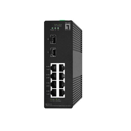 LevelOne Hilbert 10-Port Industrial Gigabit Smart Lite Switch, 8 x Gigabit RJ45, 2 x Gigabit SFP