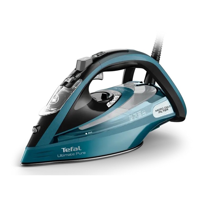 Tefal Ultimate Pure FV9851E0 Bügeleisen Trocken- & Dampfbügeleisen Durilium AirGlide Autoclean soleplate 3200 W Schwarz, Blau