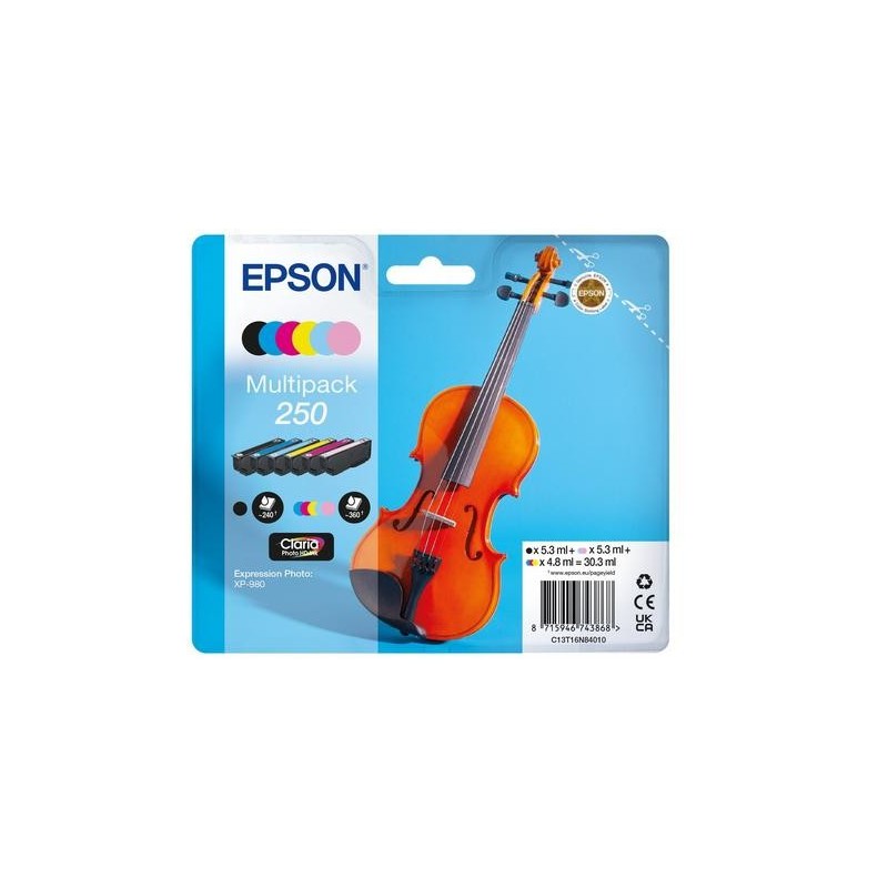 Epson 250 Violin Claria Photo HD Druckerpatrone 6 Stück(e) Original Schwarz, Cyan, Helle Cyan, Helle Magenta, Magenta, Weiß