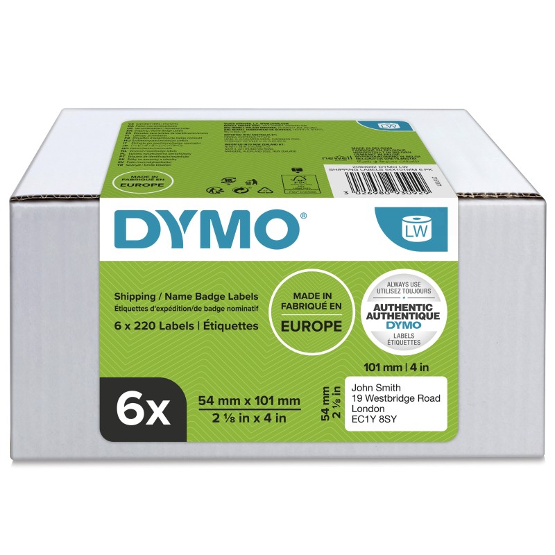 DYMO Original LabelWriter Versandetiketten -Namensschilder (groß) | 54 mm x 101 mm | 6 Rollen mit je 220 leicht ablösbaren