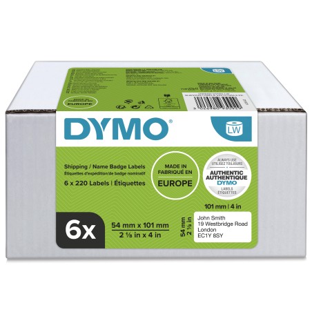 DYMO LW etiquetas de envío tarjetas de identificación grandes y auténticas | 54 mm × 101 mm | 6 rollos de 220 etiquetas