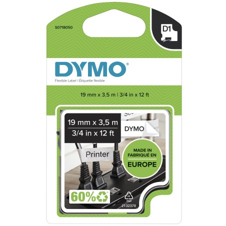 DYMO ® D1 High-Performance Flexible Nylon Labels | Authentic | 19 mm x 3.5 m Roll | Black Print on White | Self-Adhesive Labels