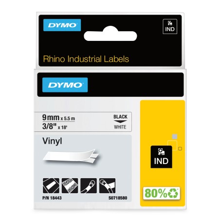DYMO Rhino etichette industriali in vinile autoadesive | rotolo da 9 mm x 5,5 m | stampa nera su bianco