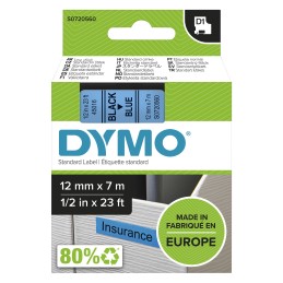 DYMO Original D1-Etikettenband | schwarz auf blau | 12 mm x 7 m | selbstklebendes Schriftband | für