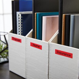 DYMO D1 étiquettes autocollantes authentiques | rouleau de 12 mm x 7 m | impression en noir sur fond rouge | pour étiqueteuses