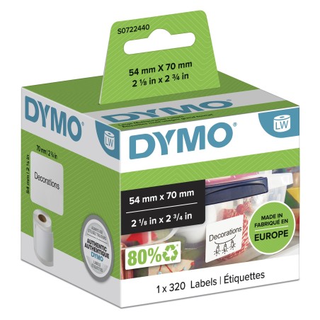 DYMO LW etiquetas auténticas multiusos | 54 mm × 70 mm | rollo de 320 etiquetas con reverso fácil de retirar | autoadhesivas |