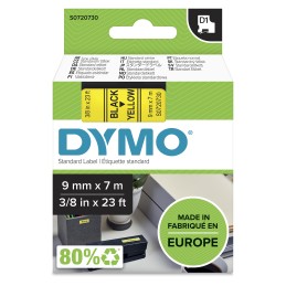 DYMO D1 etichette originali | Rotolo da 9 mm x 7 m | stampa nera su giallo | etichette autoadesive per etichettatrice
