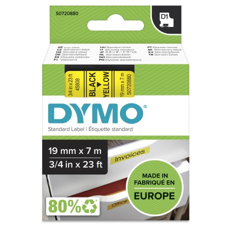 DYMO ® Standard D1 Labeling Tape for LabelManager Label Makers, Black print on Clear tape, 3 8'' W x 23' L, 1 cartridge