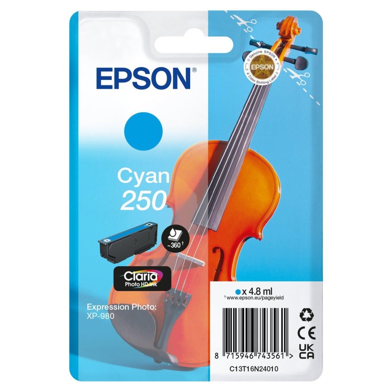 Epson 250 Violin Claria Photo HD cartuccia d'inchiostro 1 pz Originale Ciano