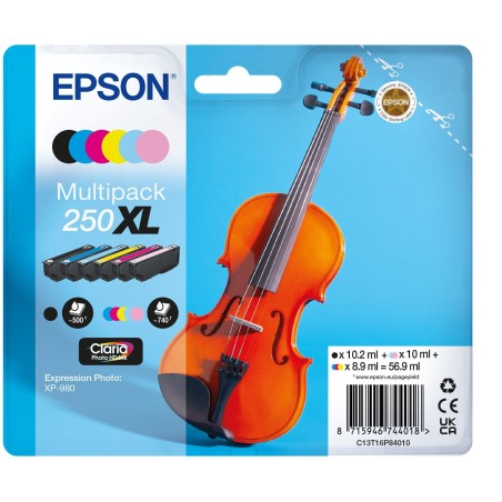Epson 250XL Violin Claria Photo HD ink cartridge 6 pc(s) Original High (XL) Yield Black, Cyan, Light Cyan, Light magenta,