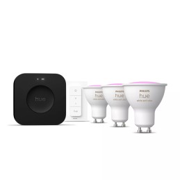 Philips Hue White and Color ambiance Kit de démarrage   trois ampoules GU10 + Dimmer Switch + Hue Bridge Pro