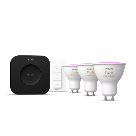 Philips Hue White and Color ambiance Starter-Set  3 GU10-Lampen + Dimmschalter + Hue Bridge Pro