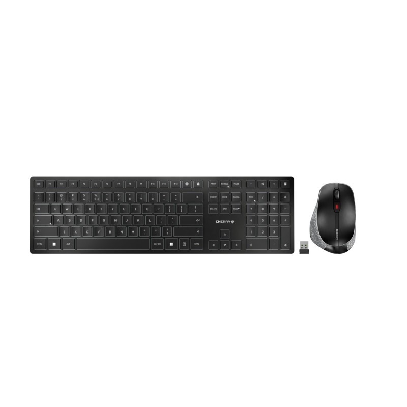 CHERRY DW 9500 SLIM keyboard Mouse included Universal RF Wireless + Bluetooth AZERTY Belgian Black, Gray