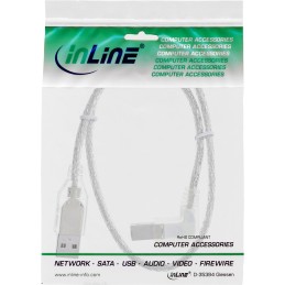 InLine USB 2.0 Kabel, A an B, rechts abgewinkelt, transparent, 0,3m