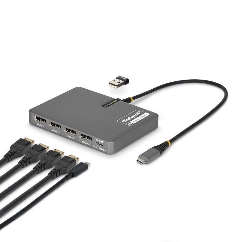 StarTech.com QUAD-USB-DP-ADAPT laptop dock port replicator Wired USB 3.2 Gen 1 (3.1 Gen 1) Type-C Gray