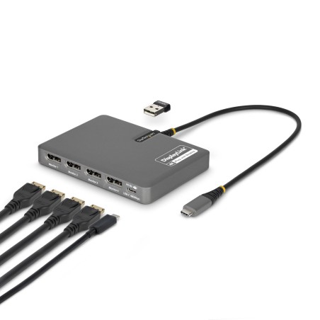 StarTech.com QUAD-USB-DP-ADAPT station d'accueil Avec fil USB 3.2 Gen 1 (3.1 Gen 1) Type-C Gris