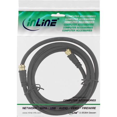 InLine SAT-Anschlusskabel, 2x geschirmt, 2x F-Stecker, 85dB, schwarz, 3m