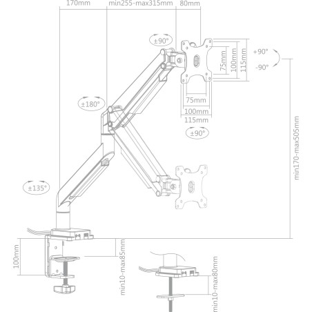 InLine Tischhalterung mit Lifter und USB Audio bis max. 82cm 32" 9kg