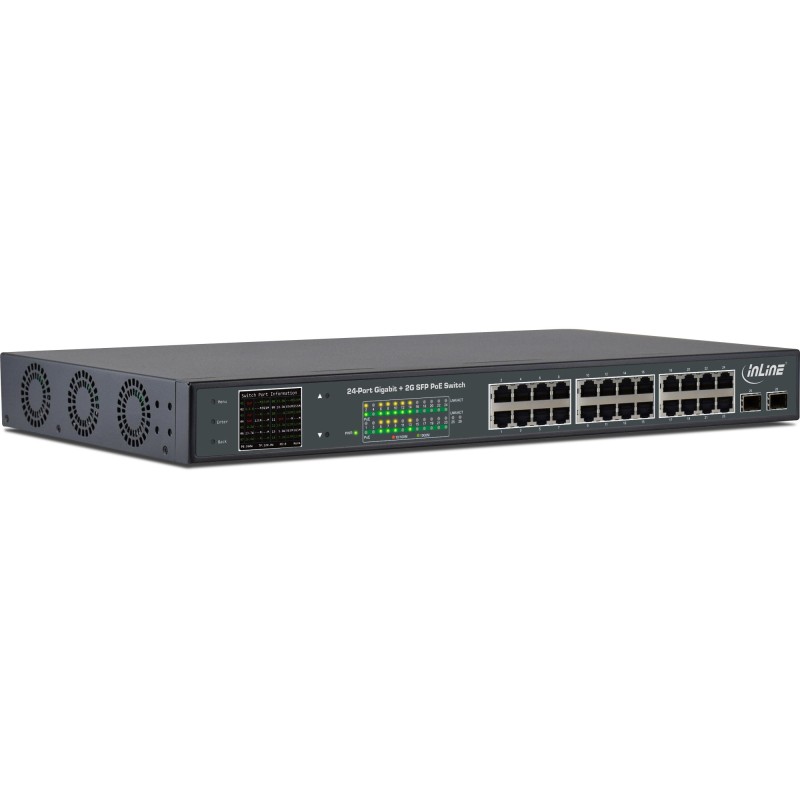 InLine PoE+ Gigabit Netzwerk Switch 24 Port, 1Gb s, 2xSFP,19"1HE (inkl. Winkel)