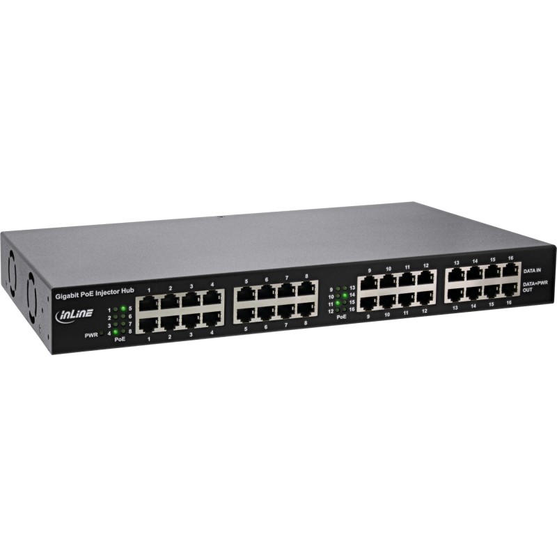 InLine PoE+ Gigabit Netzwerk Injektor Hub 16 Port (16x PoE+), 1Gb s, 19"1HE