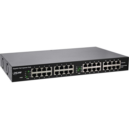 InLine PoE+ Gigabit Netzwerk Injektor Hub 16 Port (16x PoE+), 1Gb s, 19"1HE