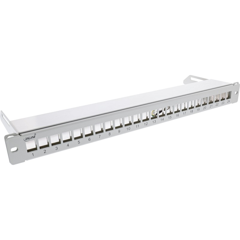 InLine Patchfeld 24-fach, Keystone Leerblech Patchpanel mit Auszug, 19", 1HE