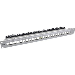 InLine Patchfeld 24-fach, Keystone Leerblech Patchpanel, 19", 1HE, lichtgrau