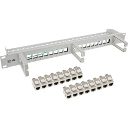 InLine Patch panel Cat.6A 16 vie, con 3 staffe, 16 tasti, 19", 1U, grigio