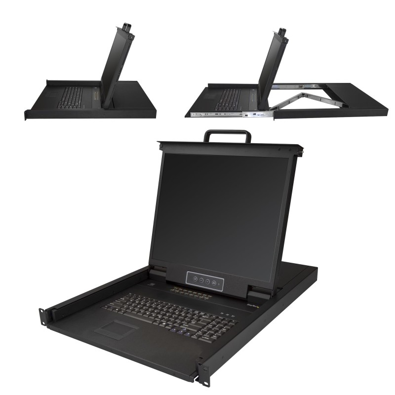 StarTech.com 16 Port Rack KVM Konsole mit 1,8 m Kabeln - US Tastatur(QWERTY), Integrierter KVM Switch mit 19" LCD Monitor - 1HE