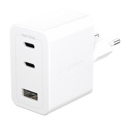 PanzerGlass empower™ by ® Turbo 70W Multiple Charger incl. 2 x USB-C + USB-A | EU Plug | Silver White Smartphone Blanco