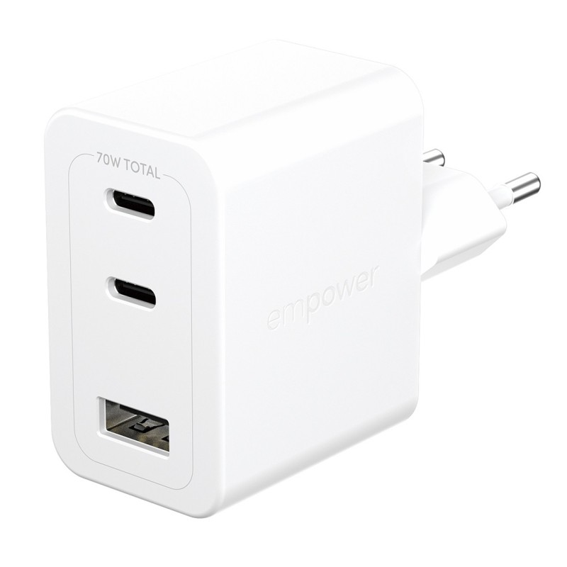PanzerGlass empower™ by ® Turbo 70W Caricatore Multiplo incl. 2 x USB-C + USB-A | EU Plug | Bianco Argento