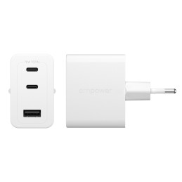 PanzerGlass empower™ by ® Turbo 70W Multiple Ladegarät inkl. 2 x USB-C + USB-A | EU Anschluss | Silber Weiss