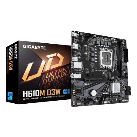 GIGABYTE H610M D3W Mainboard - Unterstützt Intel Core Prozessoren der 14. Generation, 5+1+1 Phasen VRM, bis zu 5600MHz DDR5,