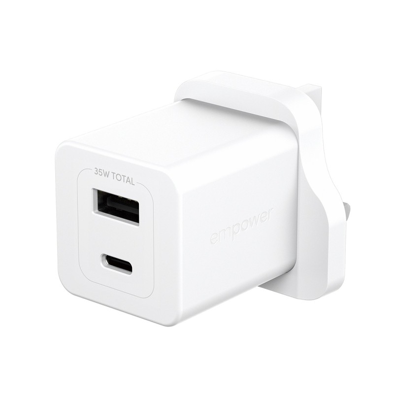 PanzerGlass empower™ by ® Turbo 35W Charger incl. USB-C + USB-A | UK Plug| Silver White
