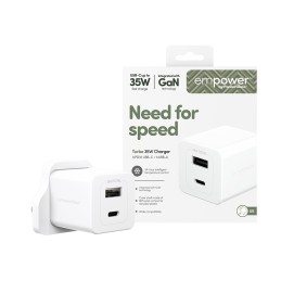 PanzerGlass empower™ by ® Turbo 35W Charger incl. USB-C + USB-A | UK Plug| Silver White