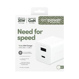 PanzerGlass empower™ by ® Turbo 35W Charger incl. USB-C + USB-A | UK Plug| Silver White