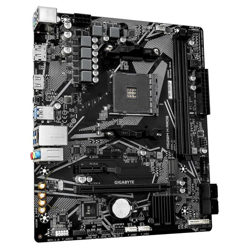 GIGABYTE A520M H ARGB Scheda Madre – Supporta CPU AMD Ryzen Serie 5000, fino a 5100 MHz DDR4 (OC), M.2 PCIe 3.0 x4, LAN 1 GbE,