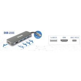 D-Link DUB-2333 laptop-dockingstation & portreplikator Kabelgebunden USB Typ-C Grau